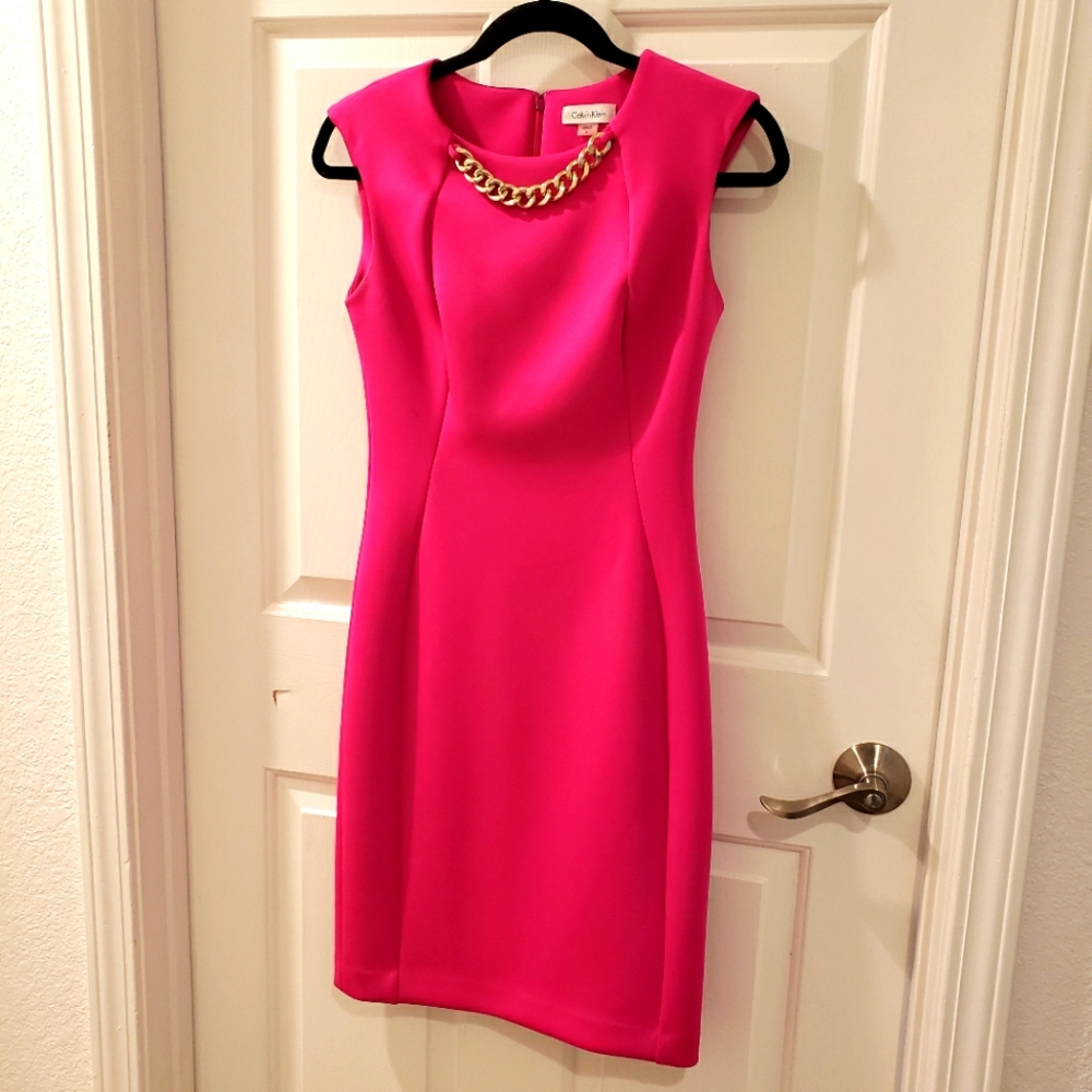 Fuschia Calvin Klein sleeveless scuba dress